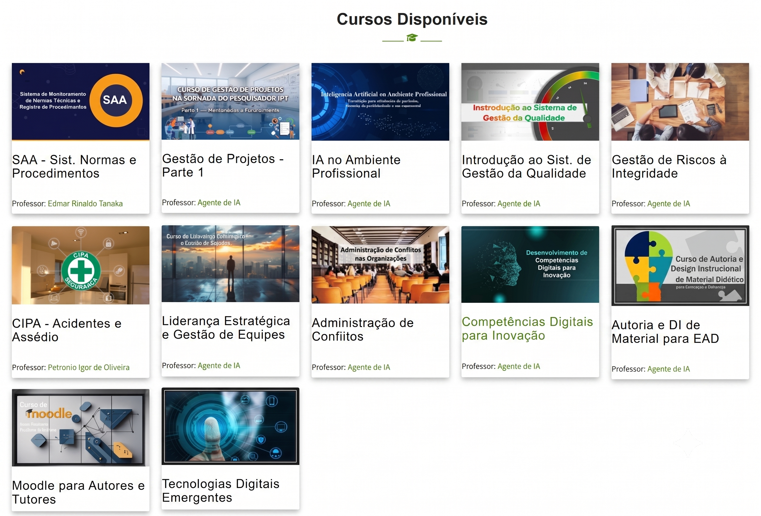 Exemplo do catálogo da Universidade Corporativa, que reúne cursos vinculados ao case e outros conteúdos institucionais.