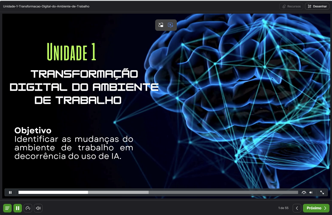 Conteúdo multimídia do curso de Inteligência Artificial no Ambiente Profissional.